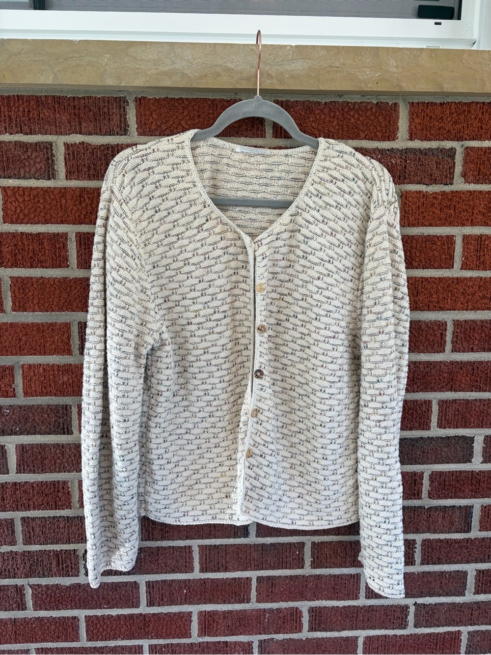 Cream Button-Front Women's Knit Cardigan Sweater